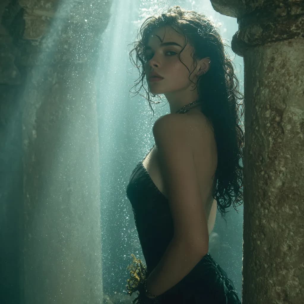 Surreal Underwater Portrait Mysterious Woman